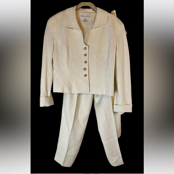 Christian Dior Vintage Jacket Size 6 Slacks Size 8 Cotton Linen Button Elegant - Picture 2 of 15